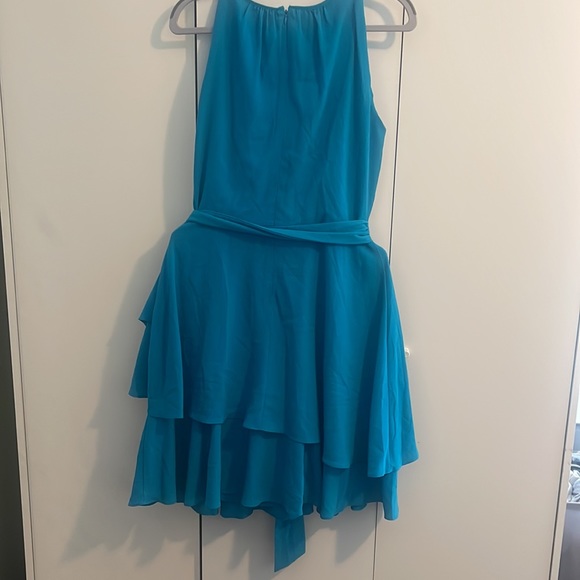 Tahari Asl Womens Blue Tiered Knee Length Belted halter NWOT - Picture 6 of 8
